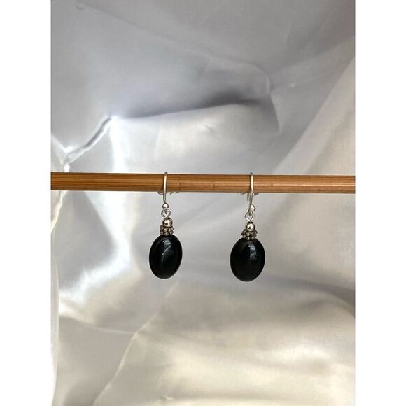 TS# Sterling 925 Silver & Black Onyx 1 1/4” Dangles - Picture 3 of 8